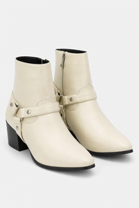 Bottines Santiags Crème à Brides et Bout Pointu