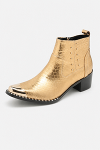 Bottines Dorées à Embout Métallique Effet Croco