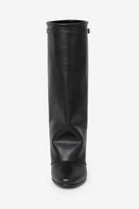Bottes Mi-Mollet Plissées Noires à Bout Pointu