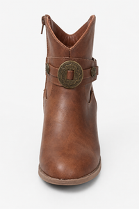 Bottines Western en Similicuir Marron à Médaillon
