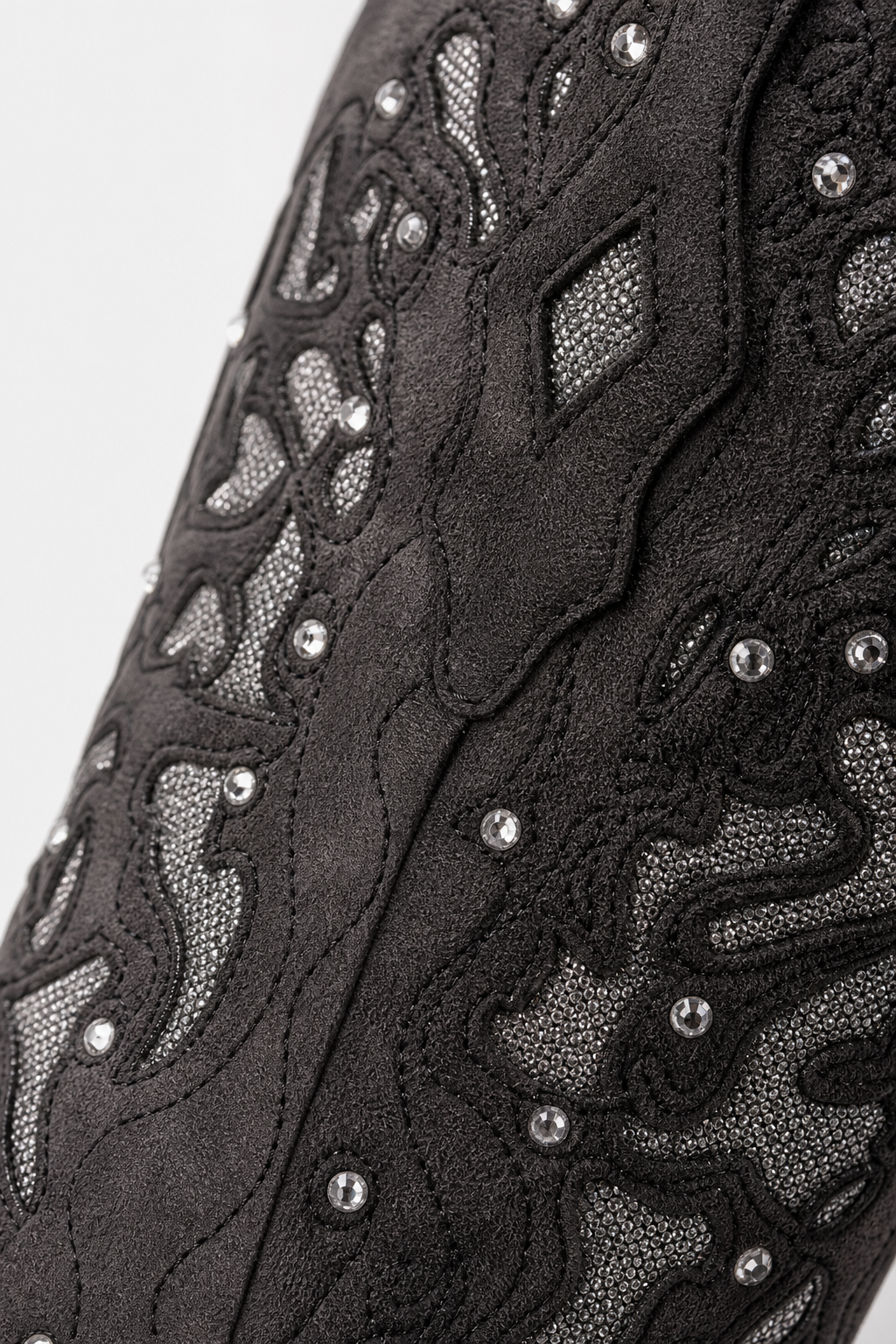 Bottes Santiags Grises en Daim à Motifs Brodés et Strass