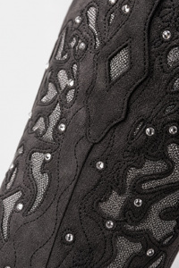 Bottes Santiags Grises en Daim à Motifs Brodés et Strass