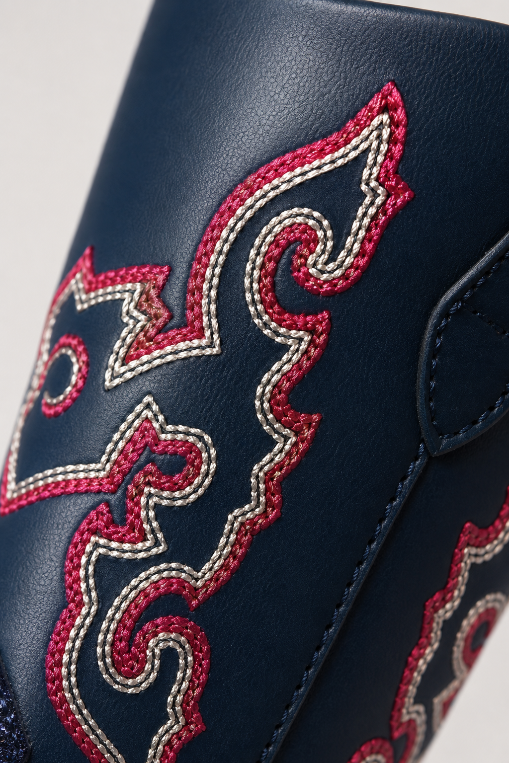 Santiags pour Enfant Bleu Marine Pailletées à Broderies Rouges