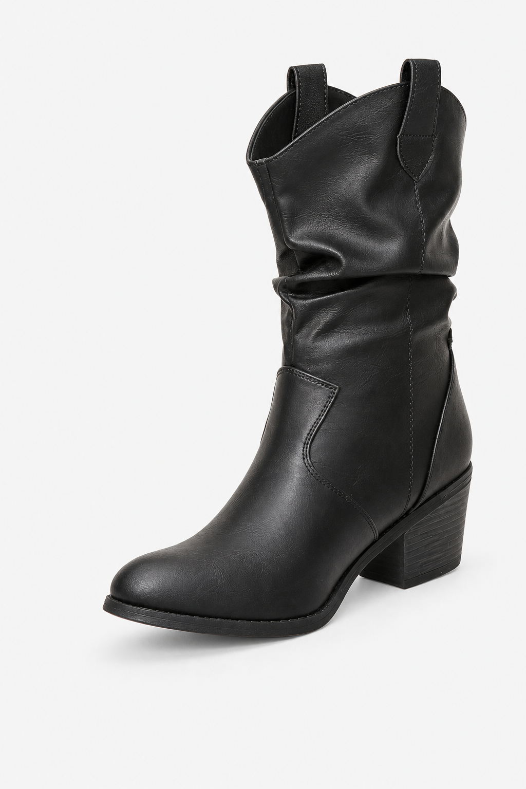 Bottines Cowgirl Noires en Similicuir Froncées
