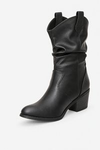 Bottines Cowgirl Noires en Similicuir Froncées