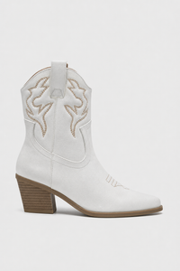 Bottines Santiags Blanches à Motifs Brodés