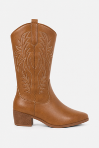 Bottes Santiags Mi-Mollet Camel à Motifs Western Brodées