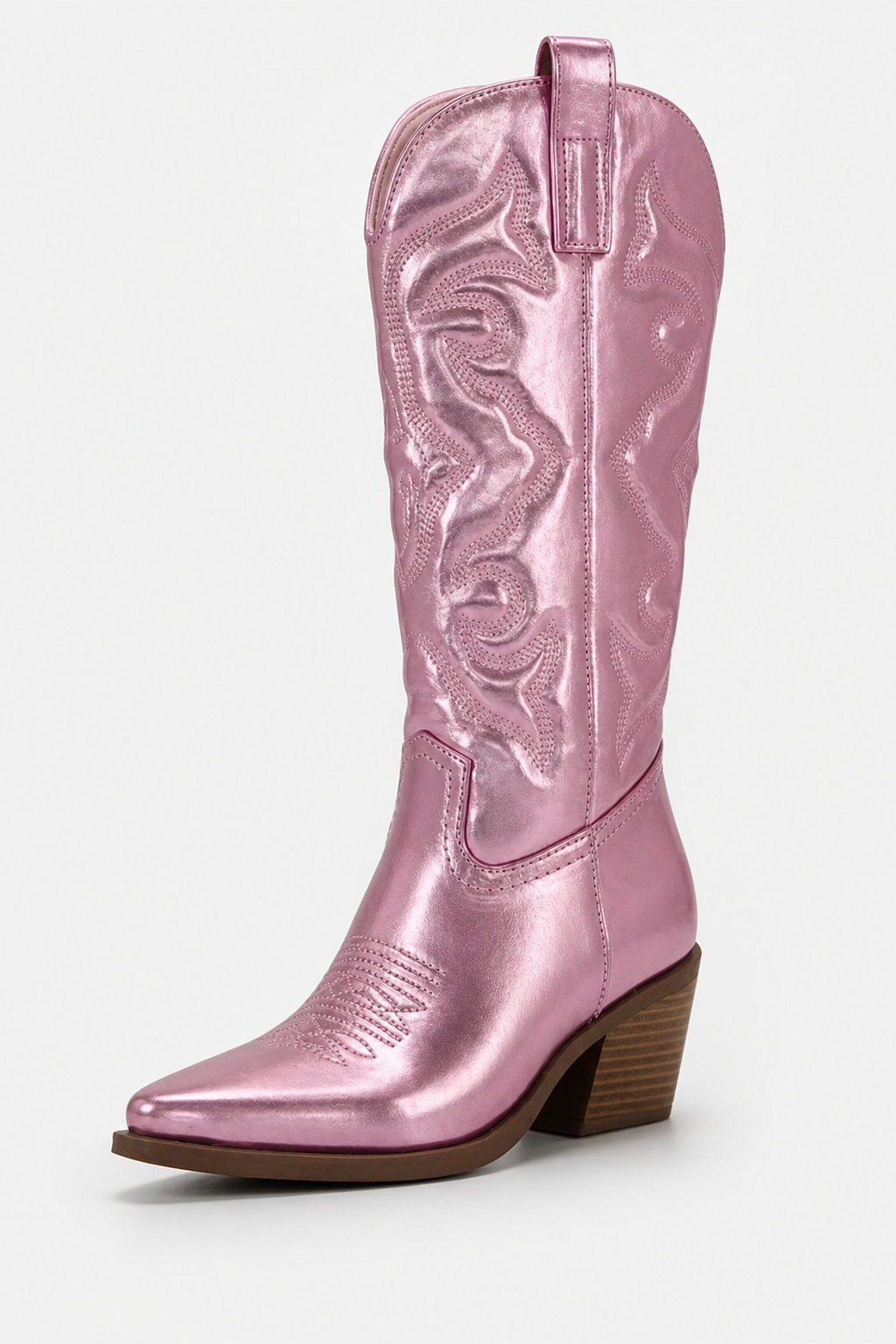 Bottes Santiags Rose Métallisé à Broderies