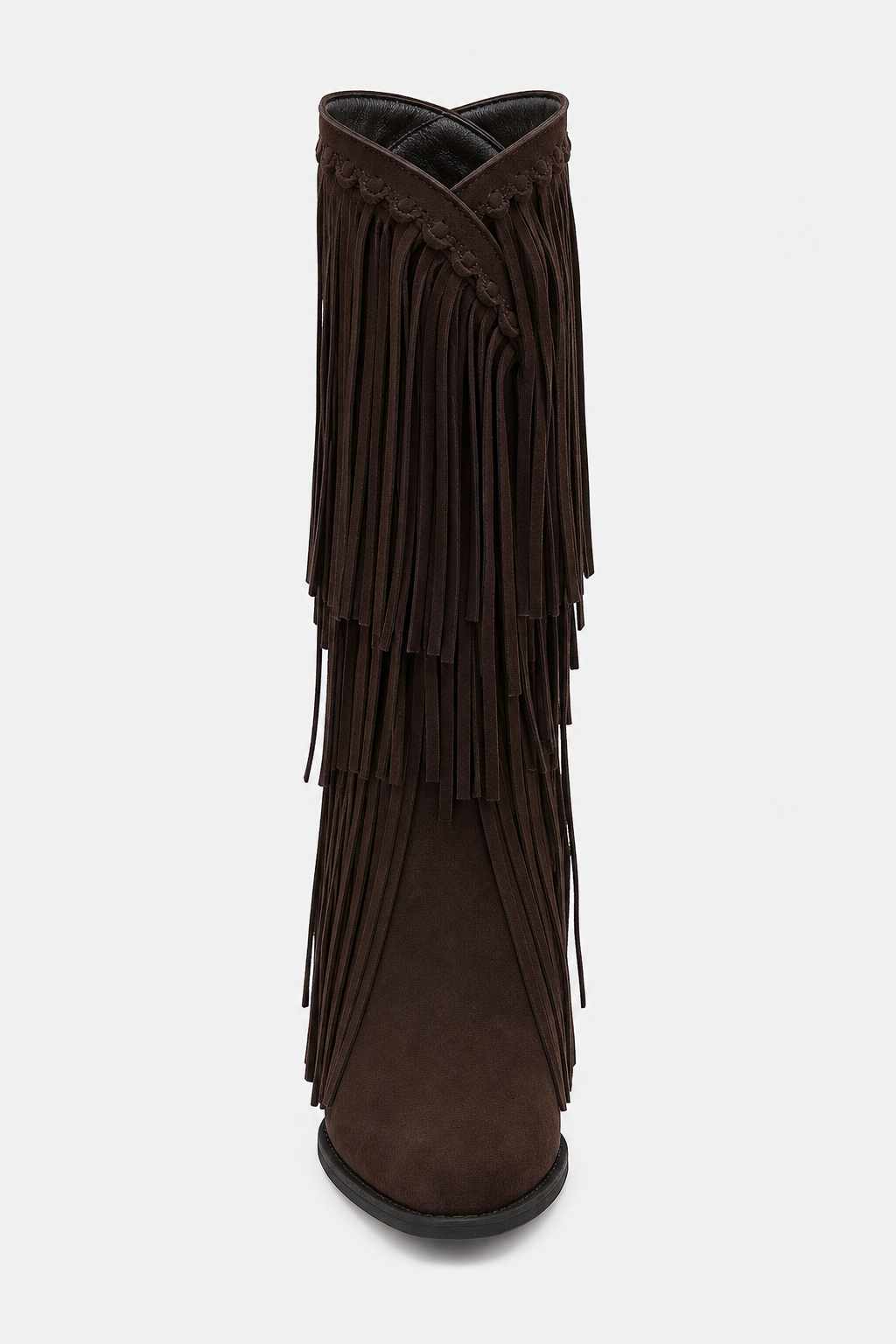 Bottes en Daim Marron Foncé à Franges Mi-Mollet