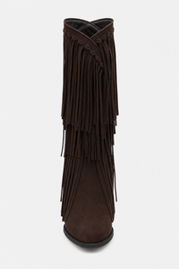 Bottes en Daim Marron Foncé à Franges Mi-Mollet