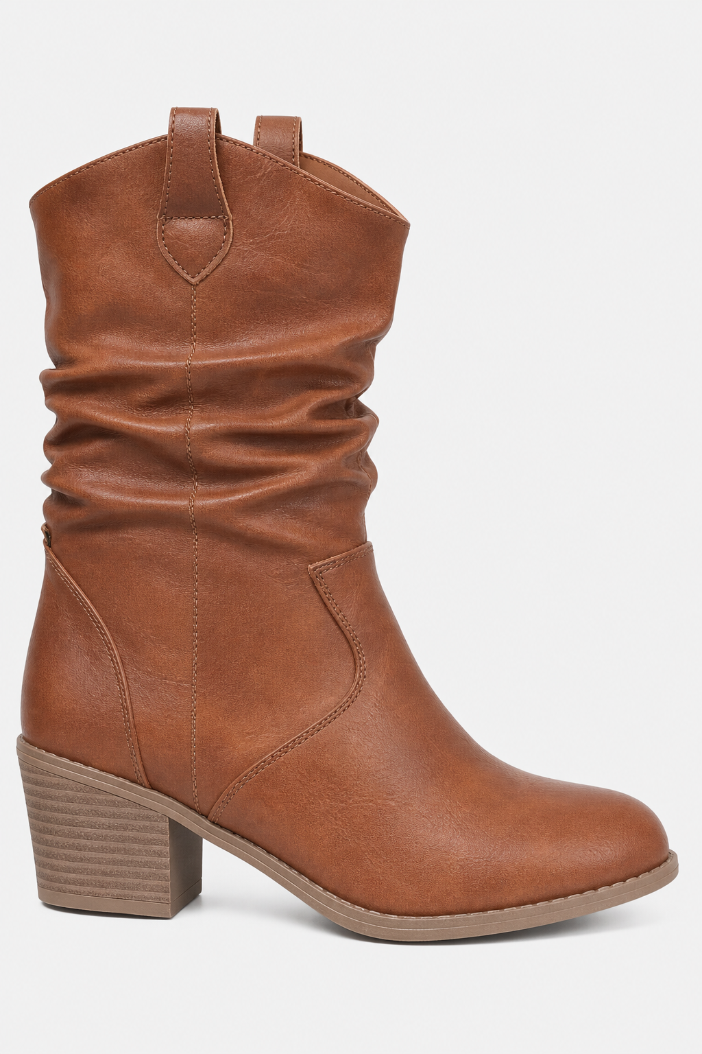 Bottes Santiags Froncées en Similicuir Camel