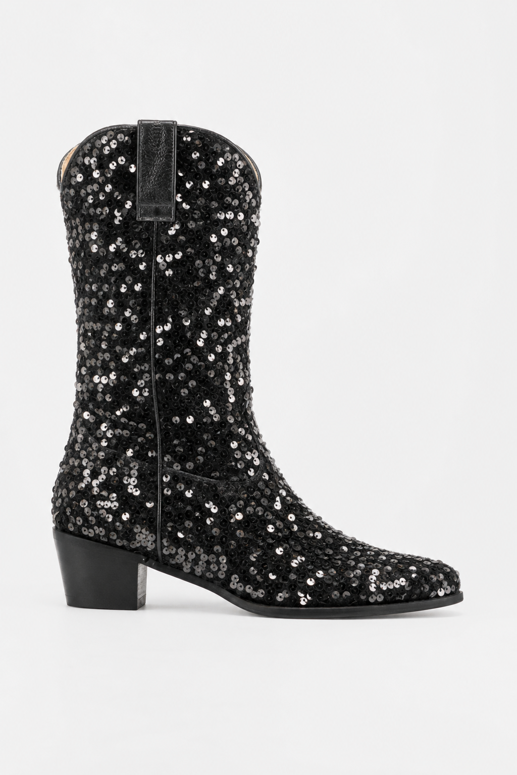 Bottes Santiags Noires Pailletées à Talon 5 cm