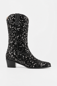 Bottes Santiags Noires Pailletées à Talon 5 cm
