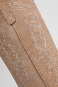 Bottes Mi-Mollet en Daim Beige à Broderies Western