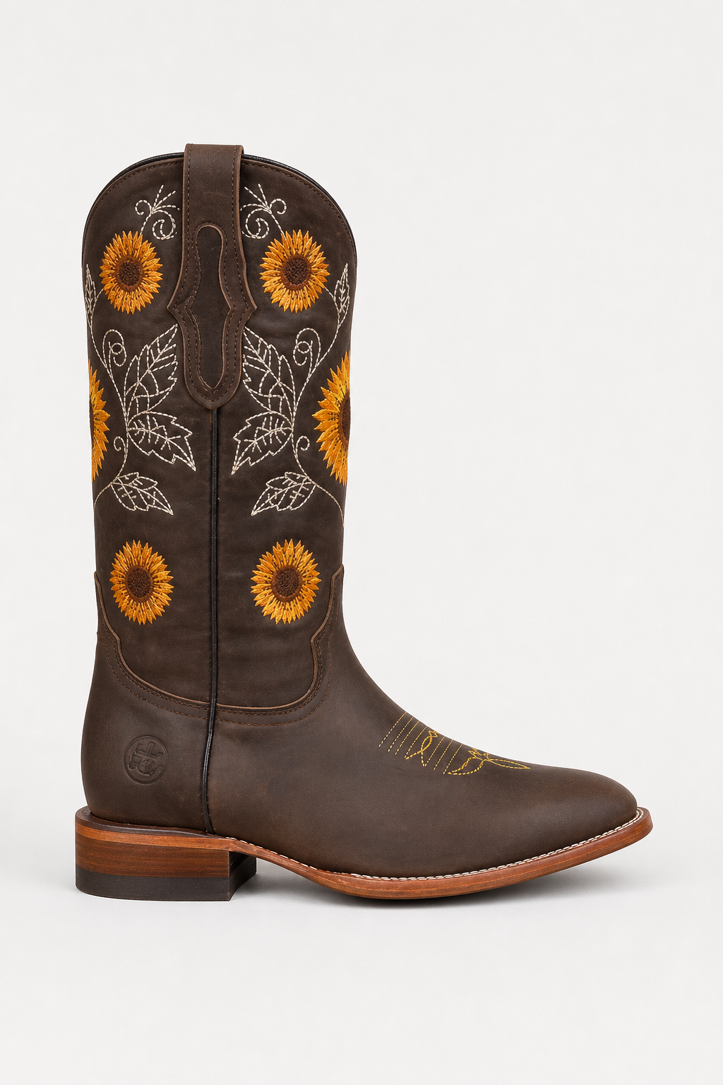Bottes Santiags Marron Foncé à Broderies Tournesols