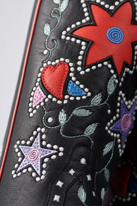 Bottes Santiags Noires à Broderies Étoiles et Fleurs