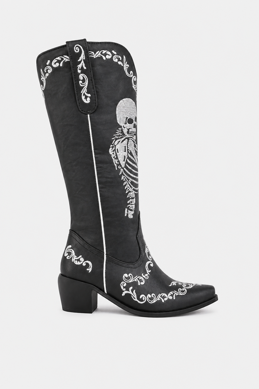 Bottes Santiags Noires à Squelette Brodé et Ornements