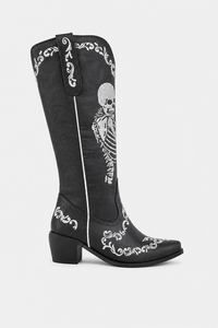 Bottes Santiags Noires à Squelette Brodé et Ornements