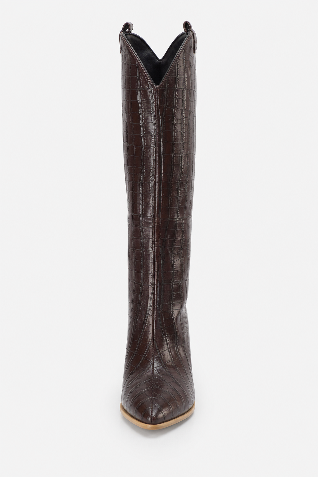 Bottes Hautes Façon Croco Marron et Talon Biseauté