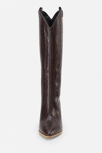 Bottes Hautes Façon Croco Marron et Talon Biseauté