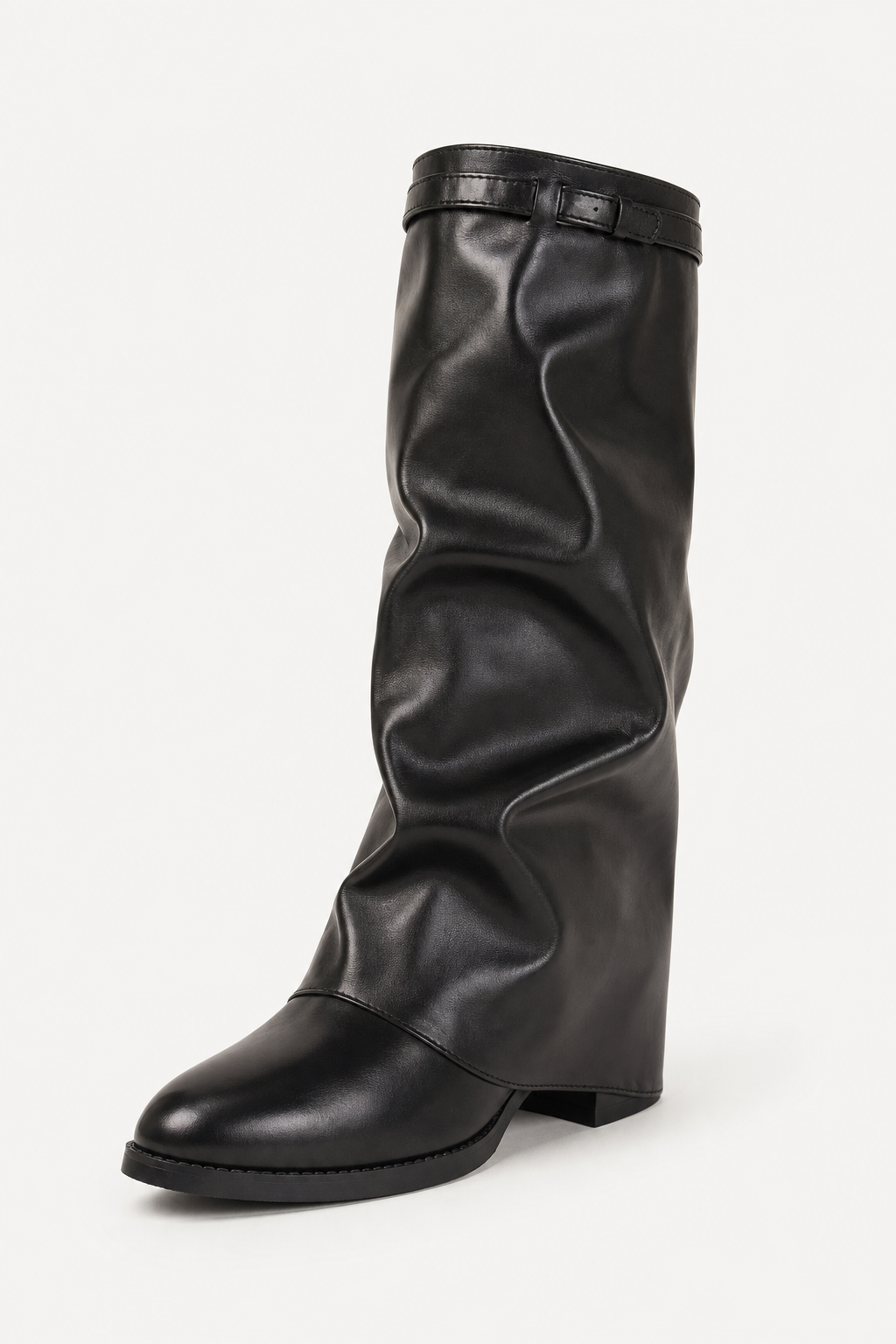 Bottines Plissées en Similicuir Noir à Bout Pointu
