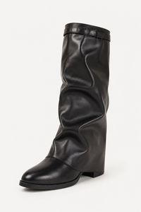 Bottines Plissées en Similicuir Noir à Bout Pointu