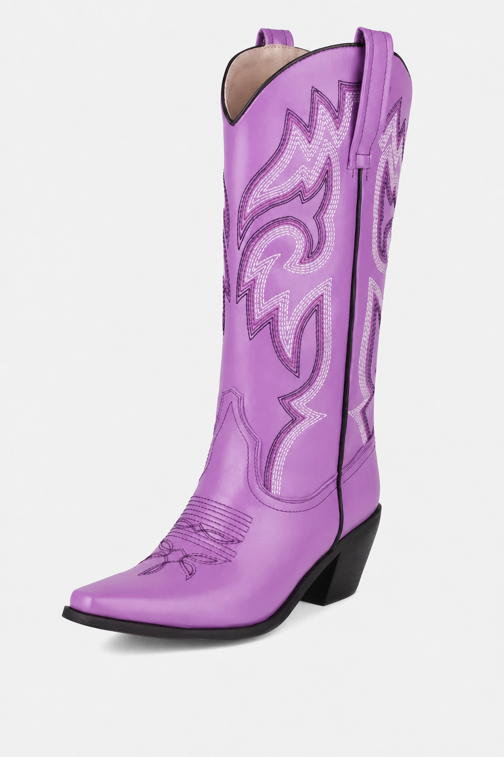 Bottes Santiags Lilas à Motifs Brodés