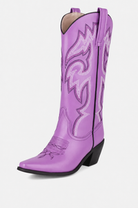 Bottes Santiags Lilas à Motifs Brodés