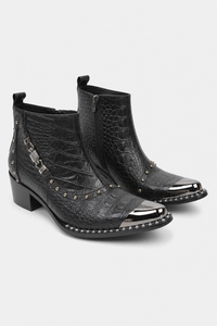 Bottines Homme Noires Effet Crocodile Style Rock