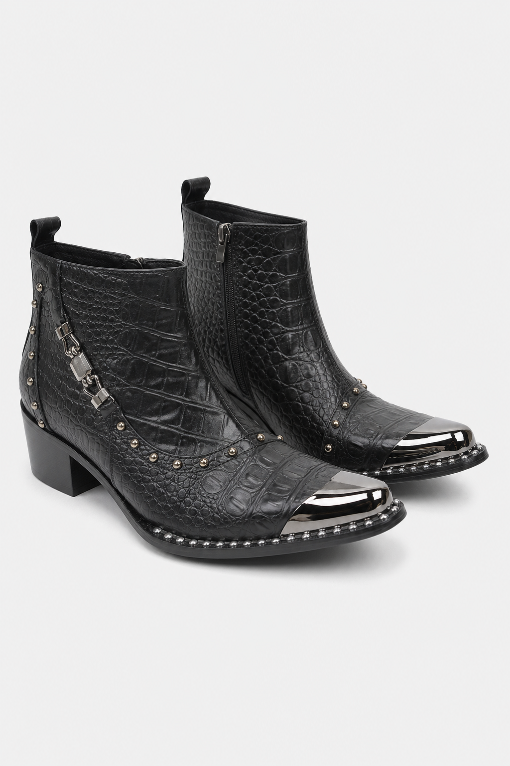Bottines Homme Noires Effet Crocodile Style Rock
