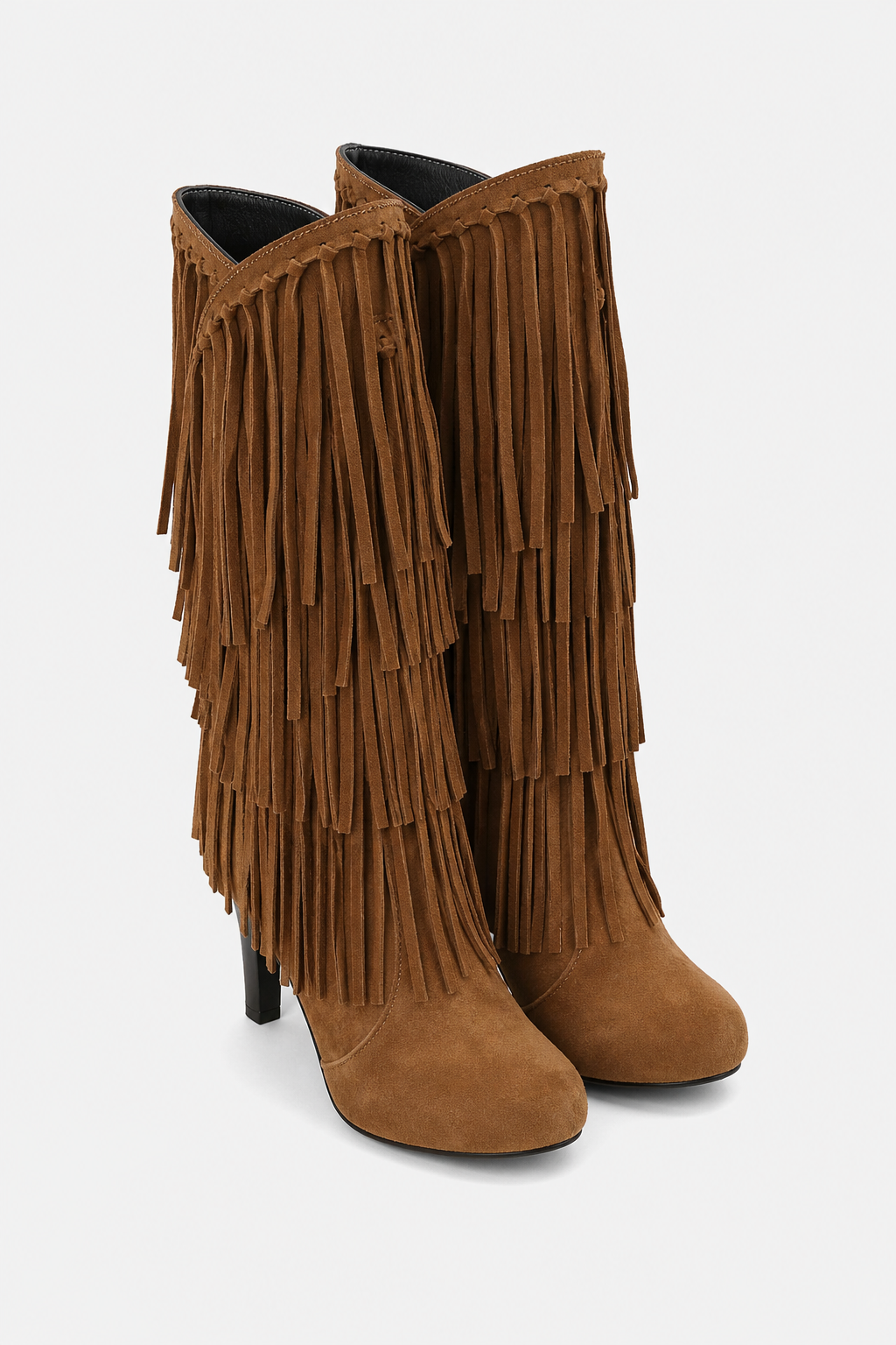 Bottes Cavalières en Daim Marron à Franges