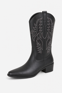 Santiags Noires en Similicuir à Broderies Western