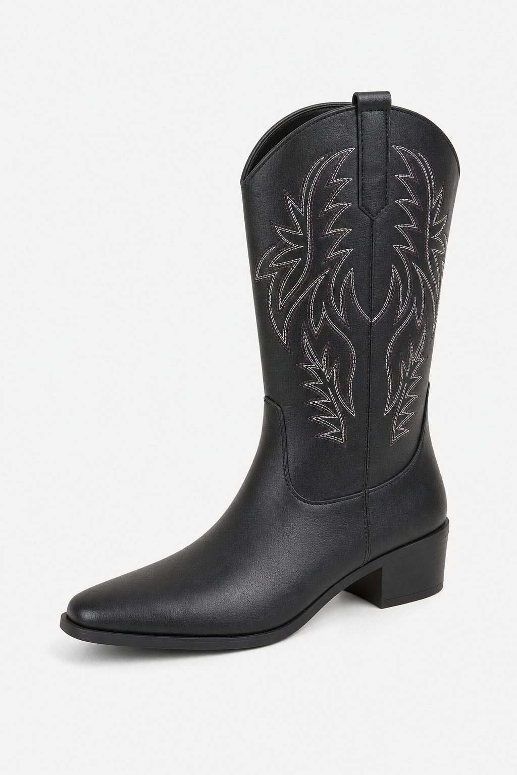 Santiags Noires en Similicuir à Broderies Western