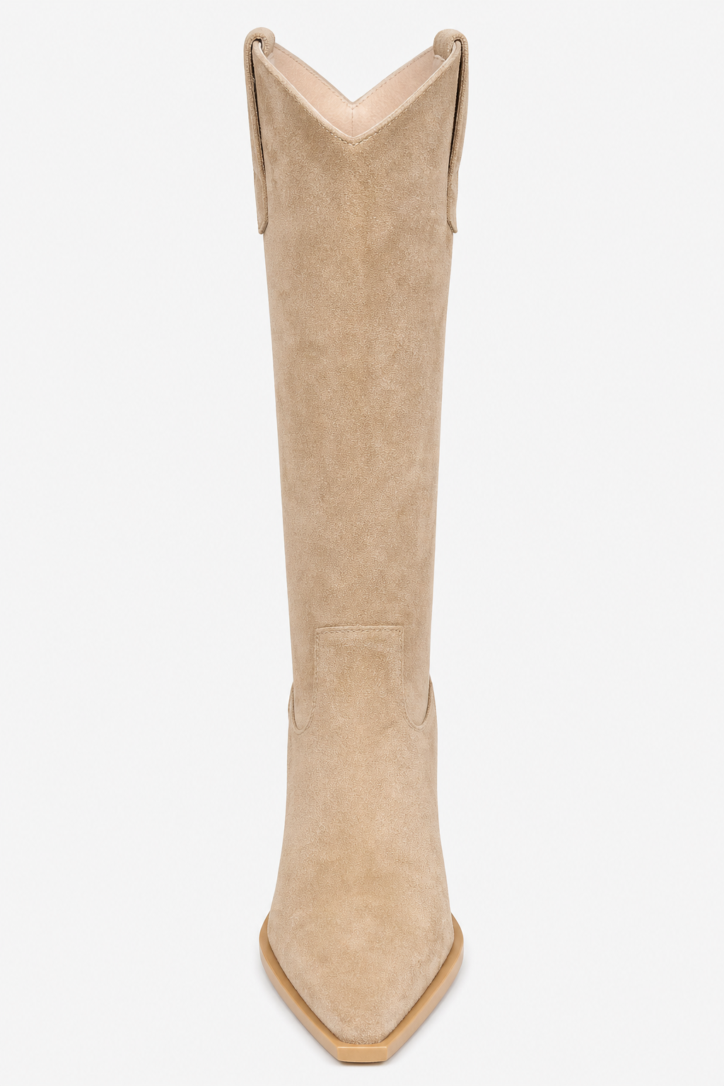 Bottes Santiags Hautes en Daim Beige à Bout Pointu