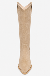 Bottes Santiags Hautes en Daim Beige à Bout Pointu