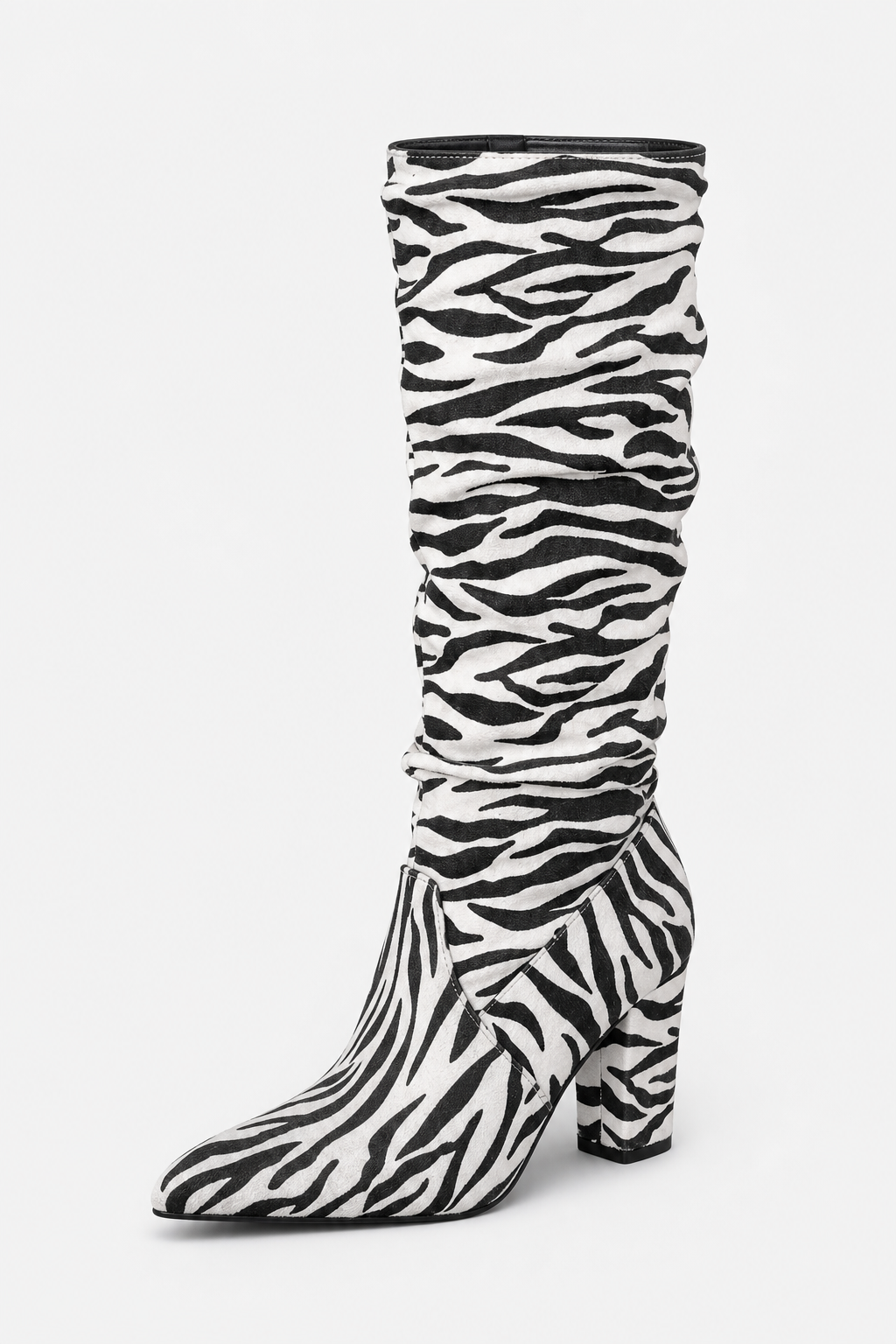 Bottes Hautes Plissées à Imprimé Zèbre et Bout Pointu
