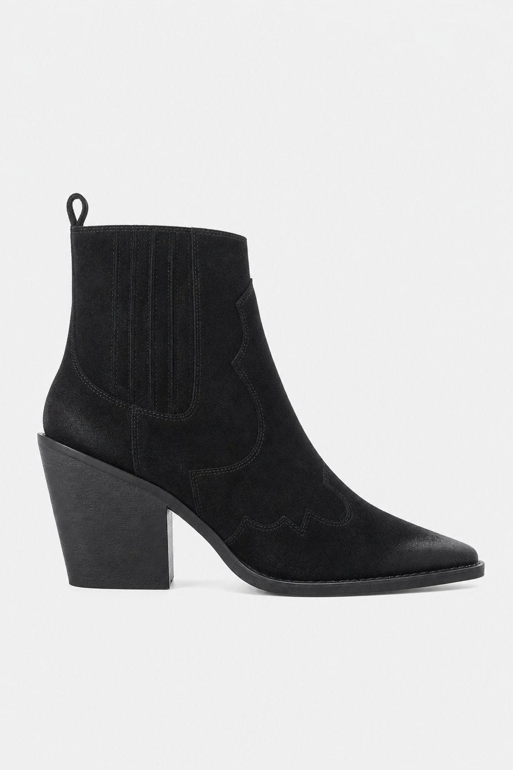 Bottes Santiags en Daim Noir à Bout Pointu