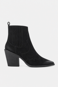 Bottes Santiags en Daim Noir à Bout Pointu