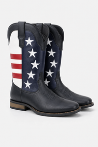 Botte de Cowboy Noire à Drapeau Américain et Étoiles