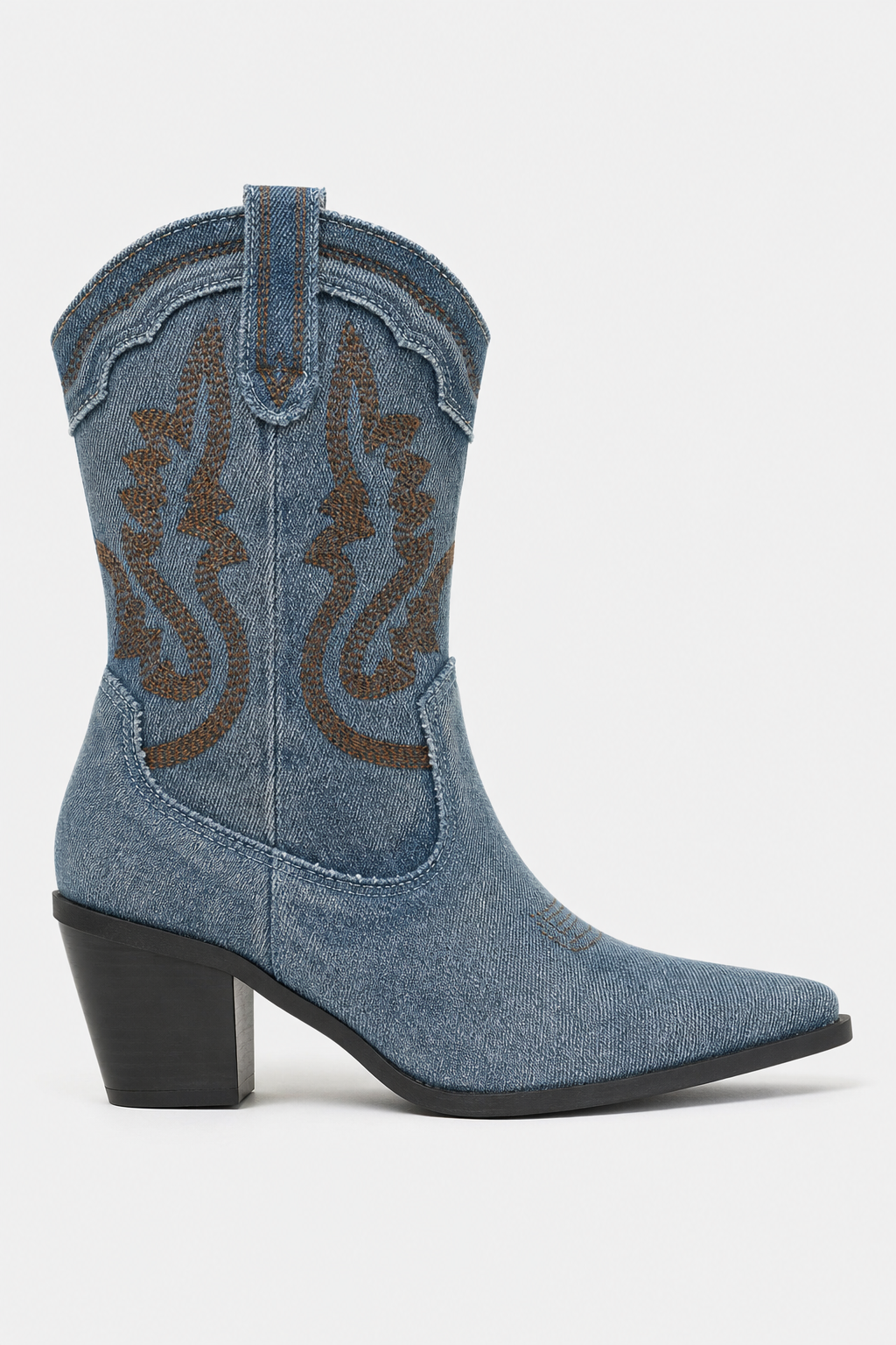 Bottines Santiags en Jean Délavé Brodées