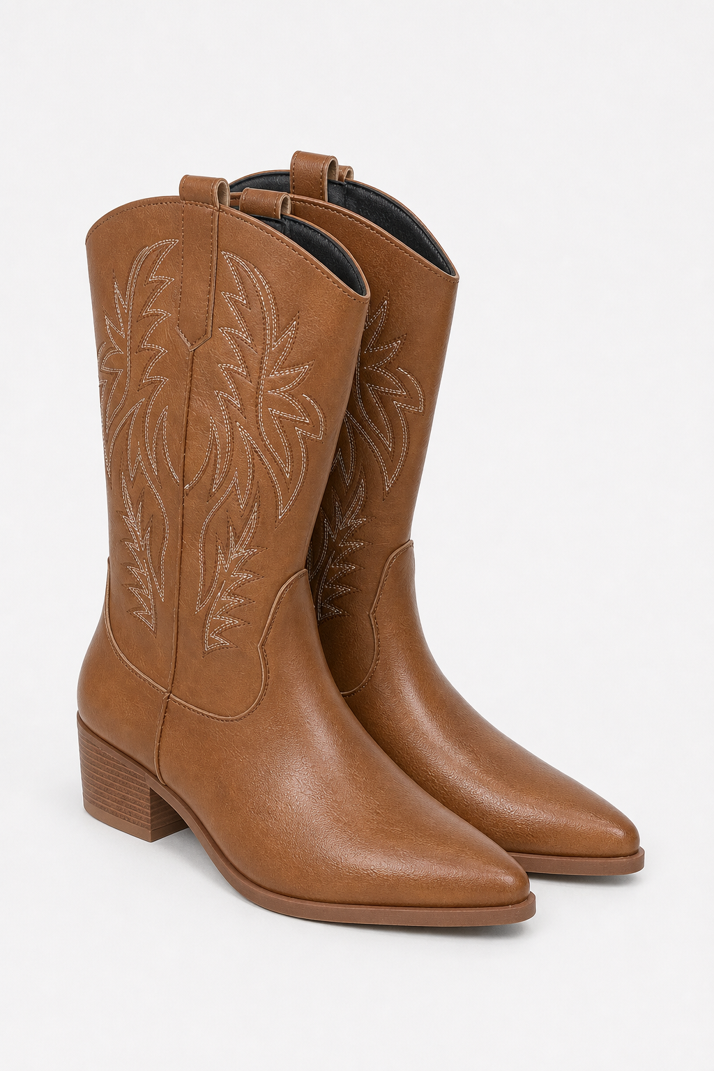 Bottes Santiags Mi-Mollet Camel à Motifs Western Brodées