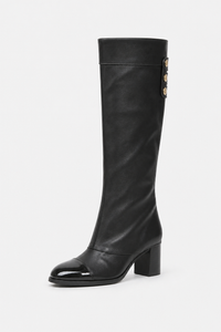 Bottes Hautes en Similicuir Noir à Bout Brillant