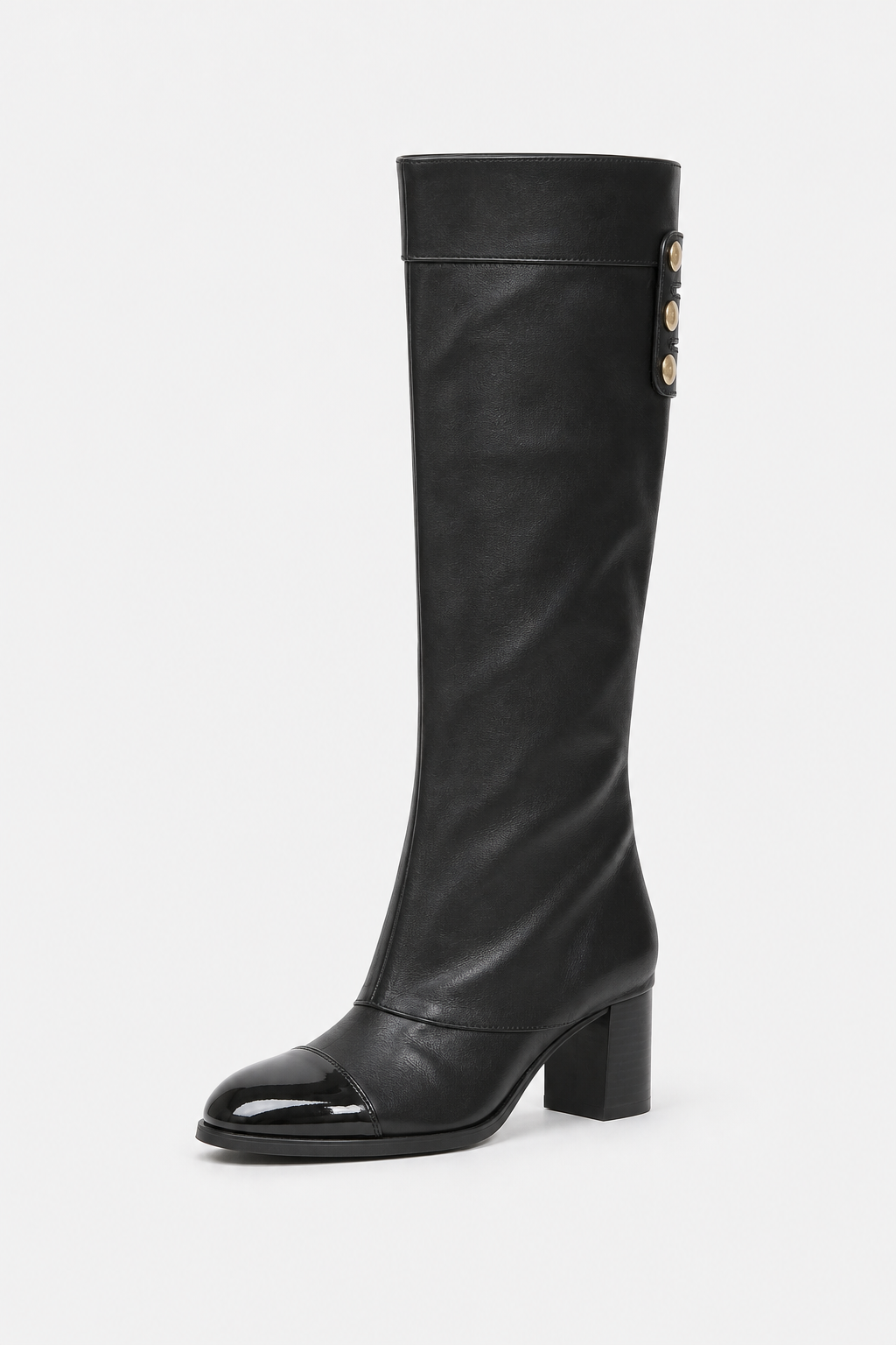 Bottes Hautes en Similicuir Noir à Bout Brillant