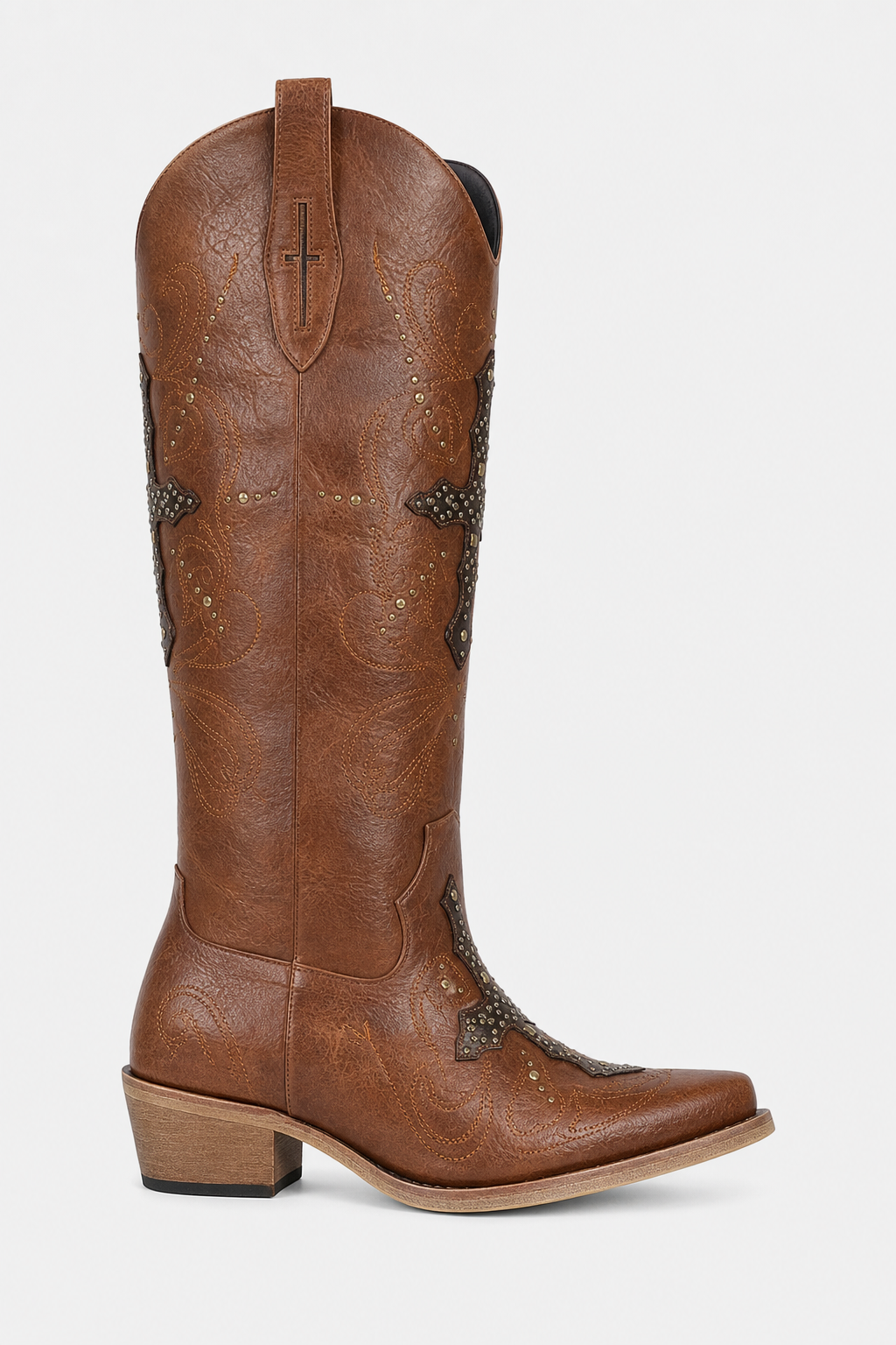 Bottes Santiags Marron à Croix Brodées et Rivets