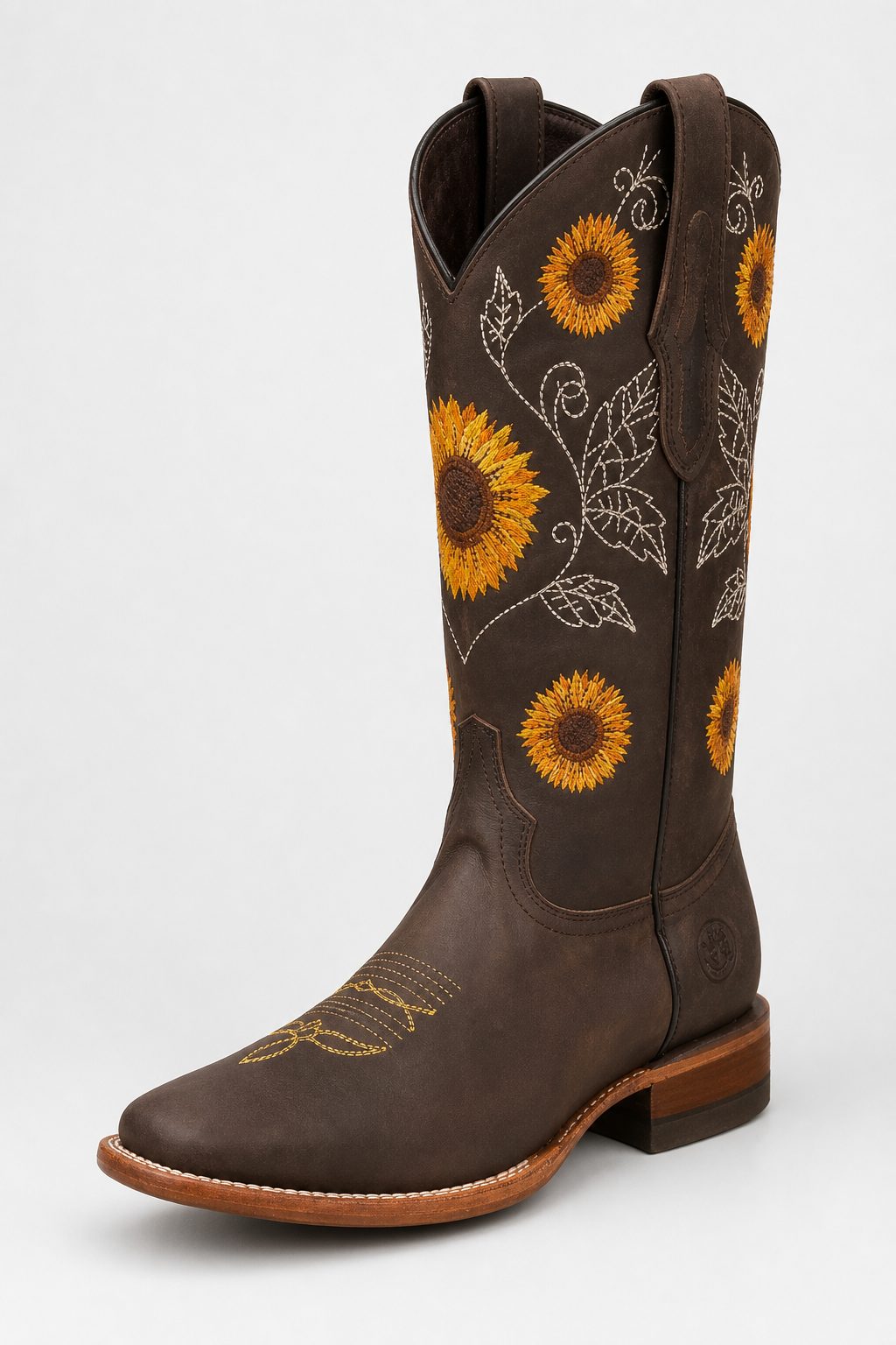 Bottes Santiags Marron Foncé à Broderies Tournesols
