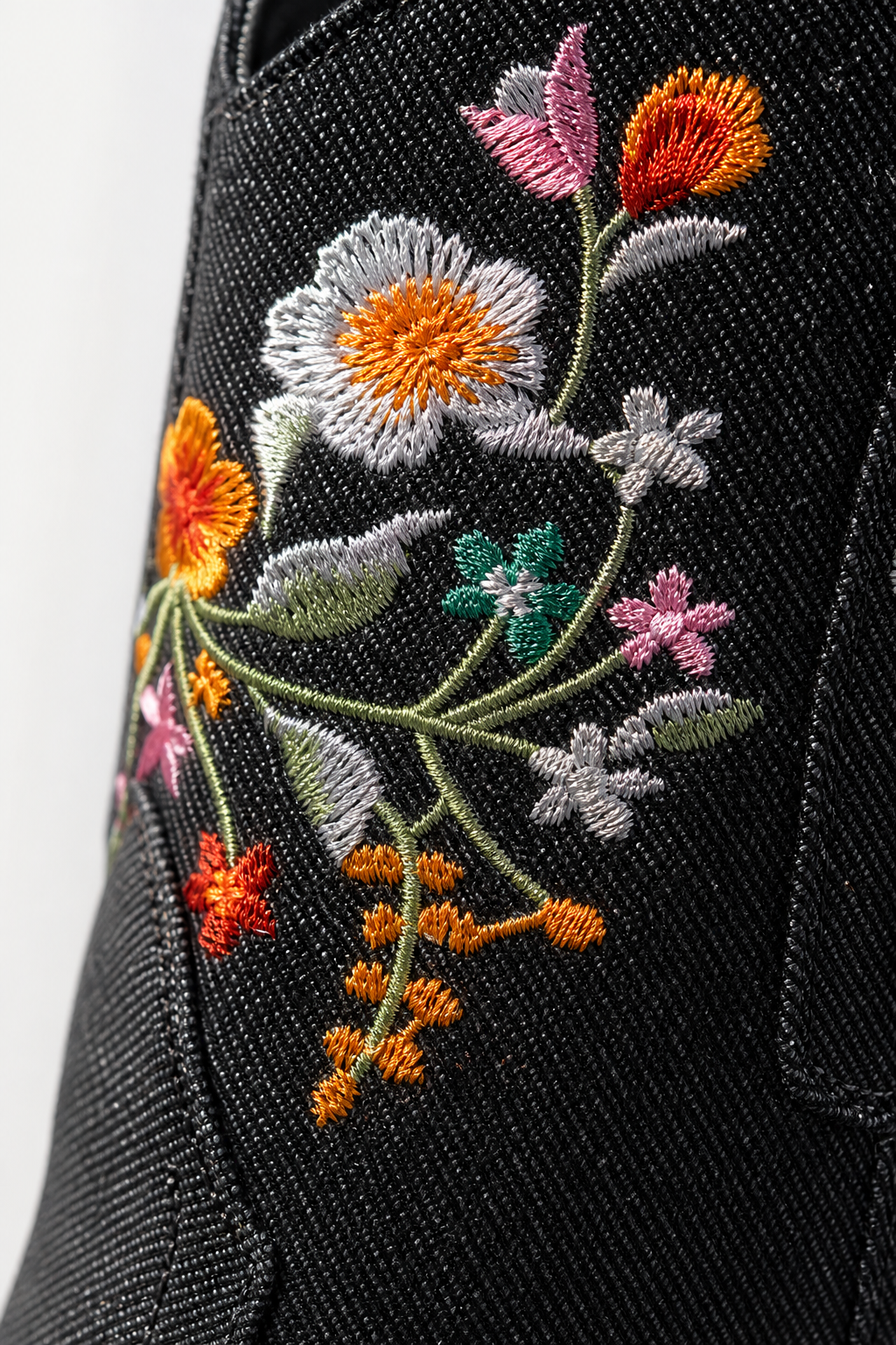 Bottes Santiags Noires à Motifs Floraux Brodés