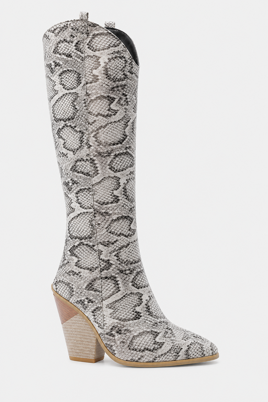 Bottes Santiags Hautes à Imprimé Serpent et Talon Biseauté