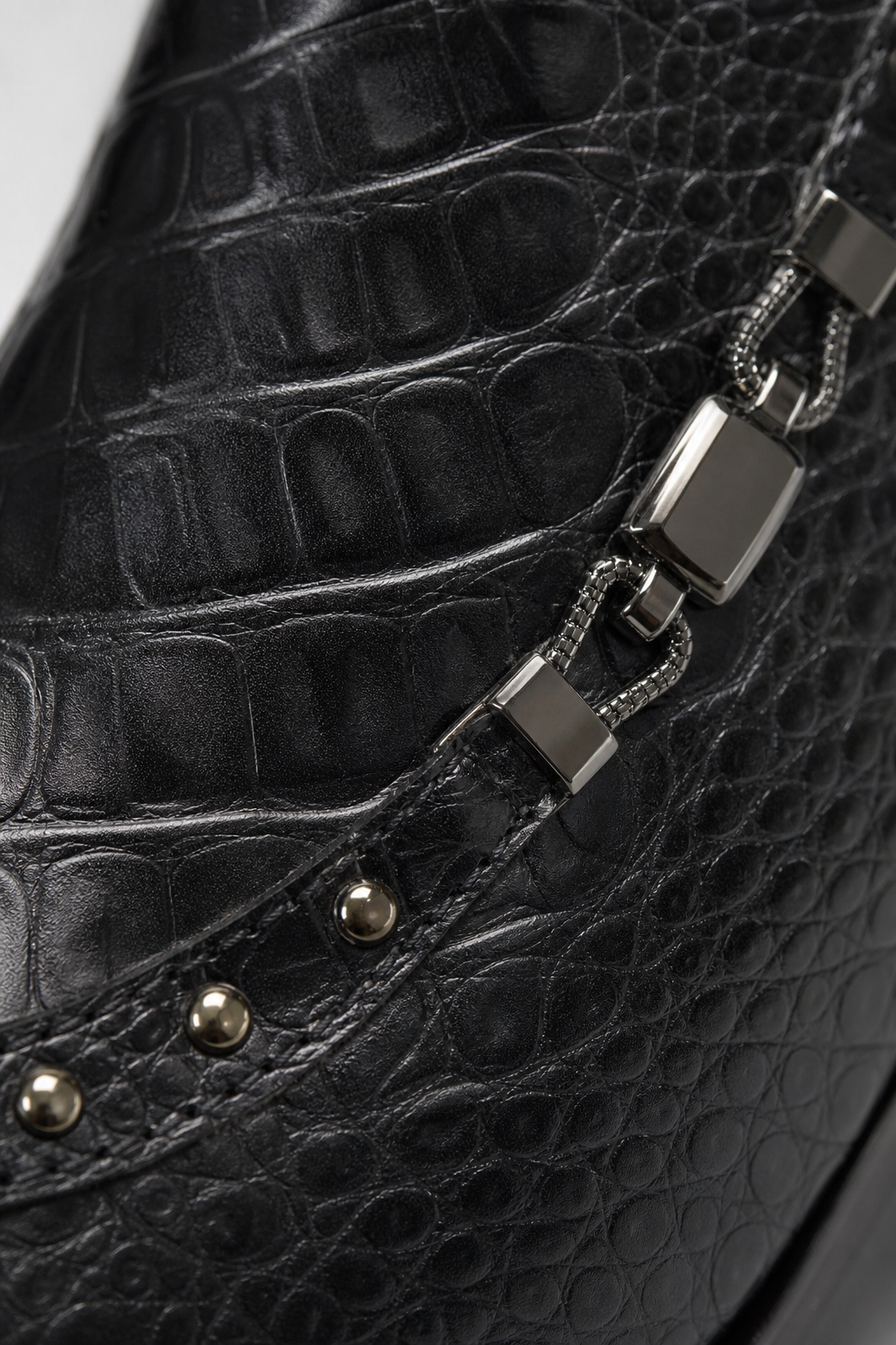 Bottines Homme Noires Effet Crocodile Style Rock