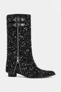 Bottes Santiags Pailletées Noires à Boucles
