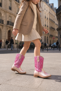 Santiags pour Enfant Pailletées Roses à Broderies Western